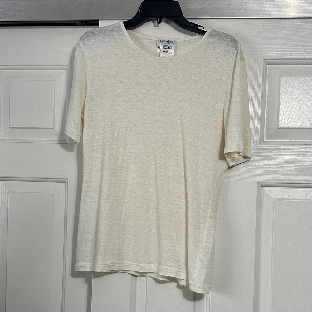 Escada Elements Linen Lightweight Cream Short Sleeve Crewneck Tee